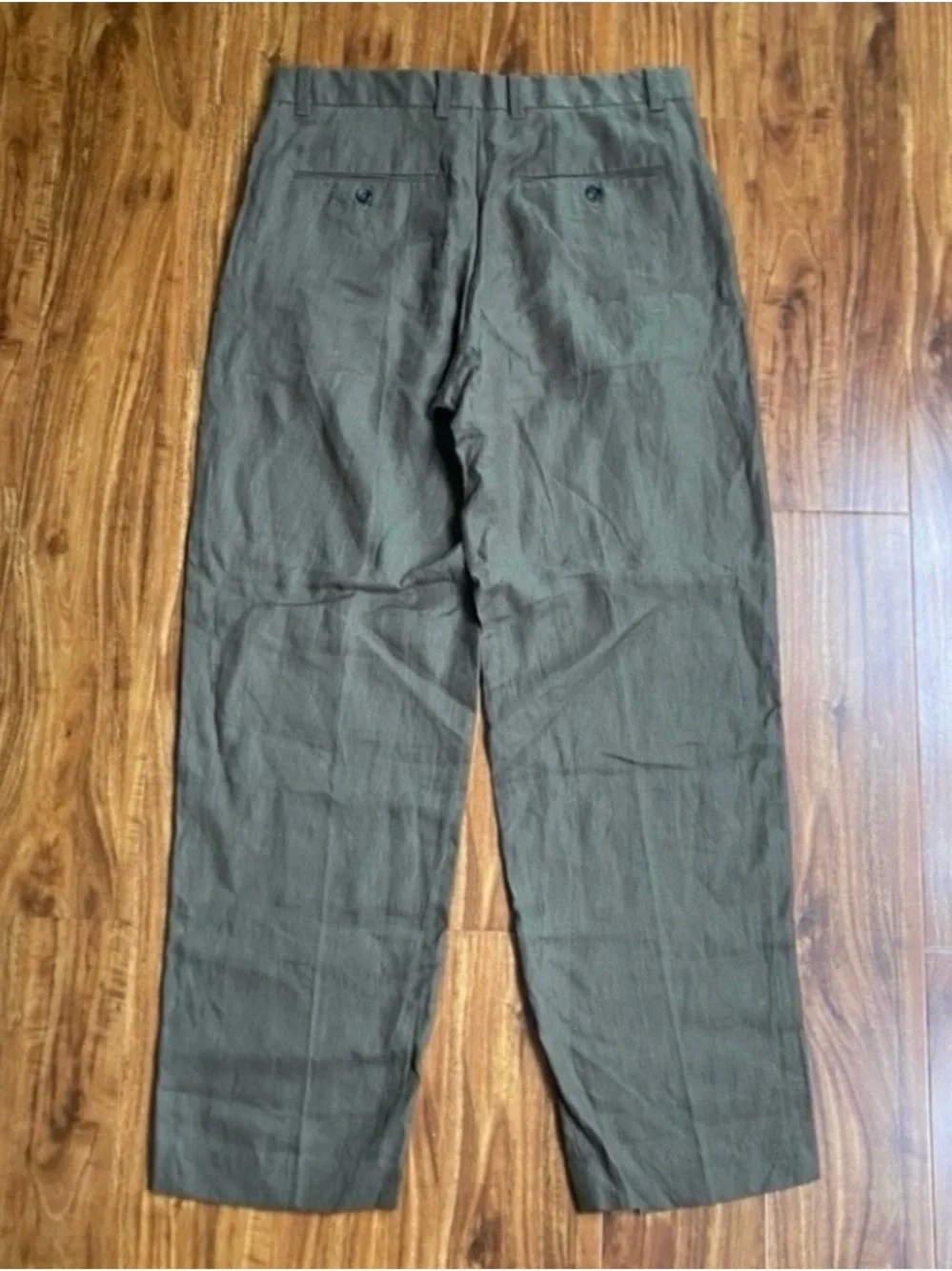 NWT Mango Womens Olive 100% Linen High Waist Straight Pant Size 32 Minimalist